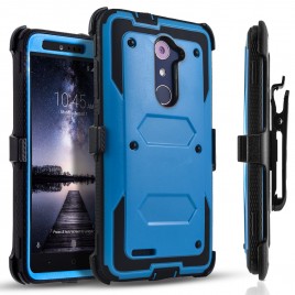 ZTE Max Duo LTE, ZTE Imperial Max Case, [SUPER GUARD] Dual Layer Protection With [Built-in Screen Protector] Holster Locking Belt Clip+Circle(TM) Stylus Touch Screen Pen (Blue)